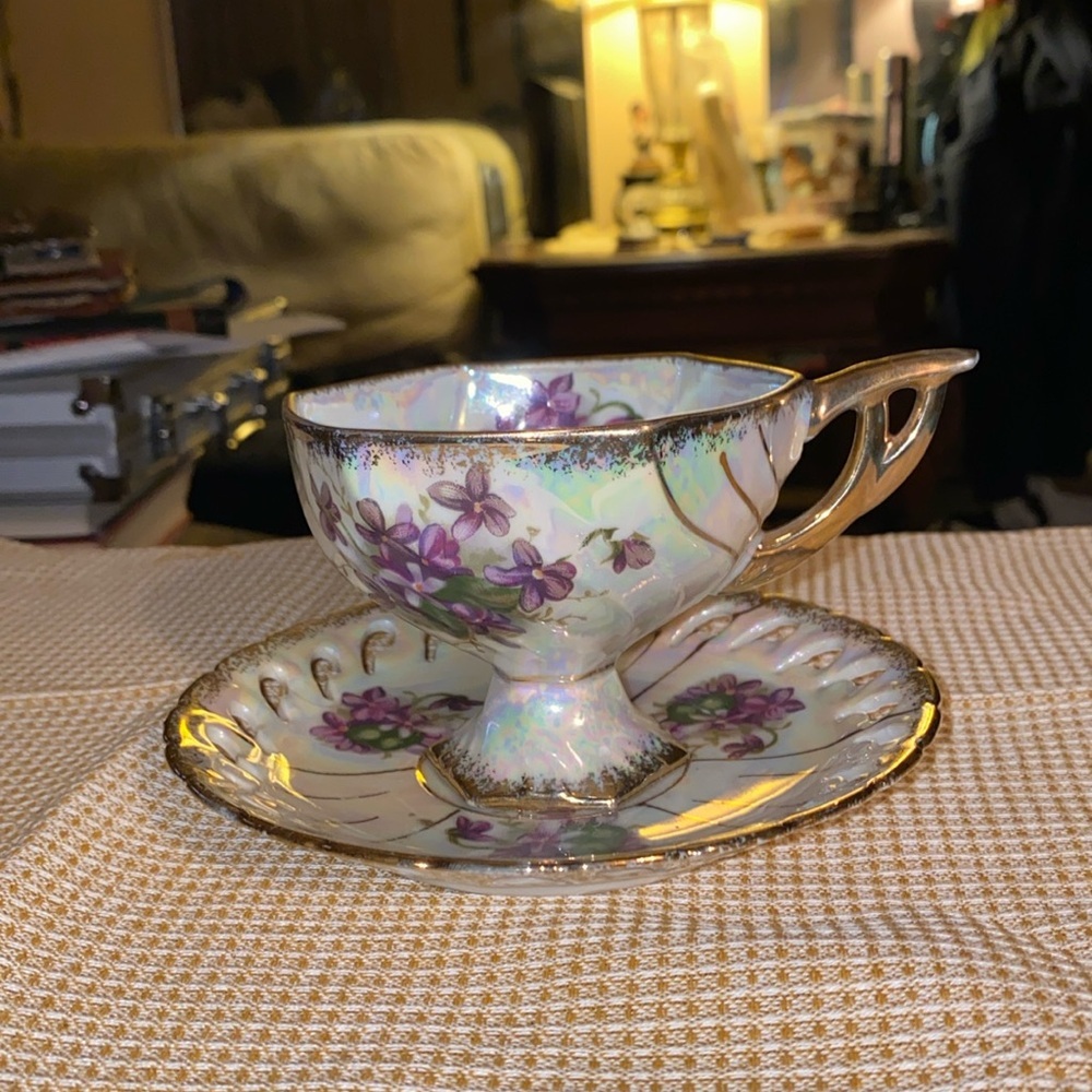 Vintage Kelvin Fine China L-917 Footed Tea Cup & Pierced Saucer